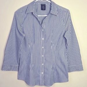 Covington Blouse Button Front Shirt Blue Striped 3/4 Sleeve | Size S
